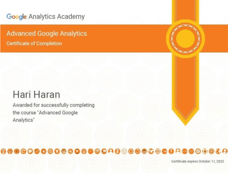 Advanced Google Analytics Certification by Hariharan Gandhi