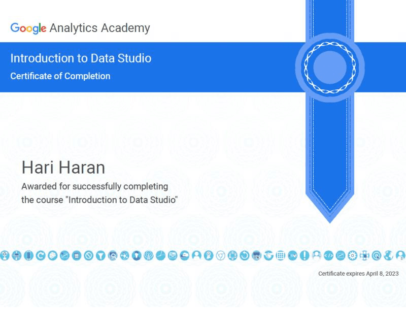 Data Studio Certification by Hariharan Gandhi