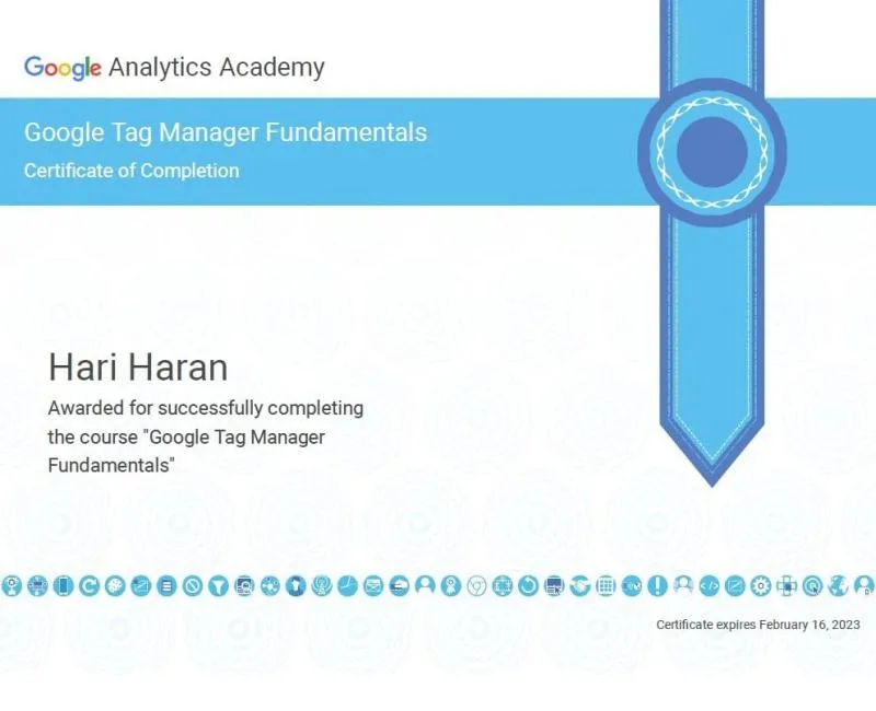 Google Tag Manager Fundamentals Certification by Hariharan Gandhi
