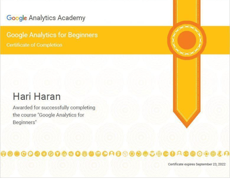 Google Analytics for Beginners Certification by Hariharan Gandhi