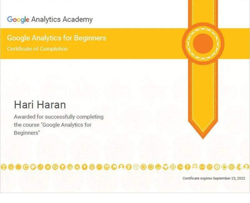Google Analytics for Beginners Certification by Hariharan Gandhi