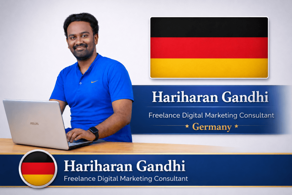 Portrait of Hariharan Gandhi with german flag