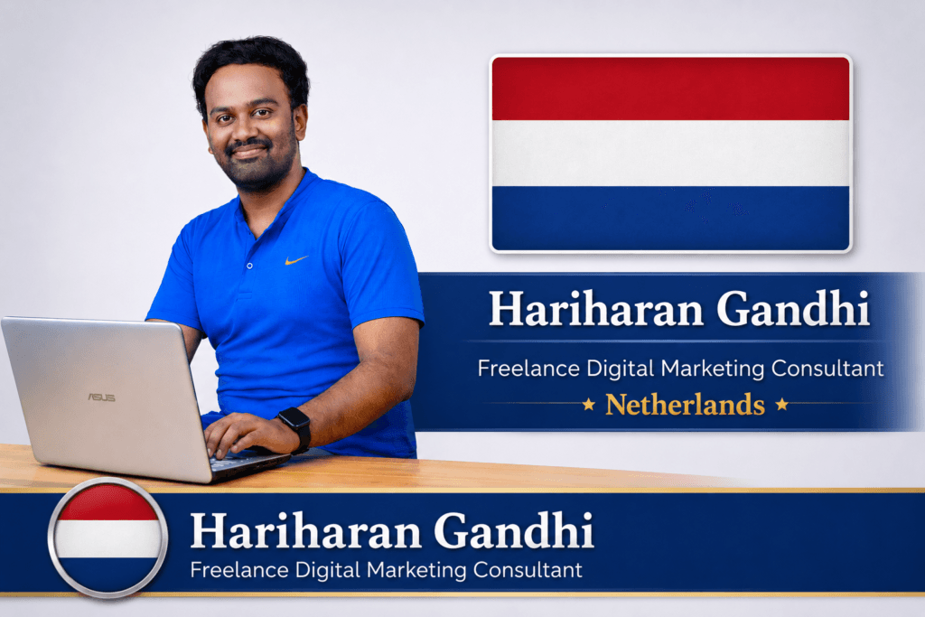 Portrait of Hariharan Gandhi with Netherlands flag