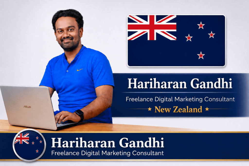 Portrait of Hariharan Gandhi with New Zealand flag