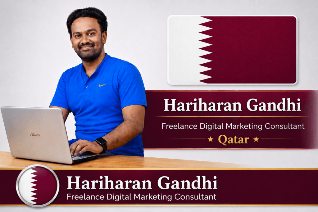 Portrait of Hariharan Gandhi with Qatar flag