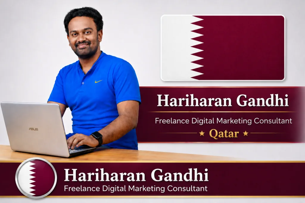 Portrait of Hariharan Gandhi with Qatar flag