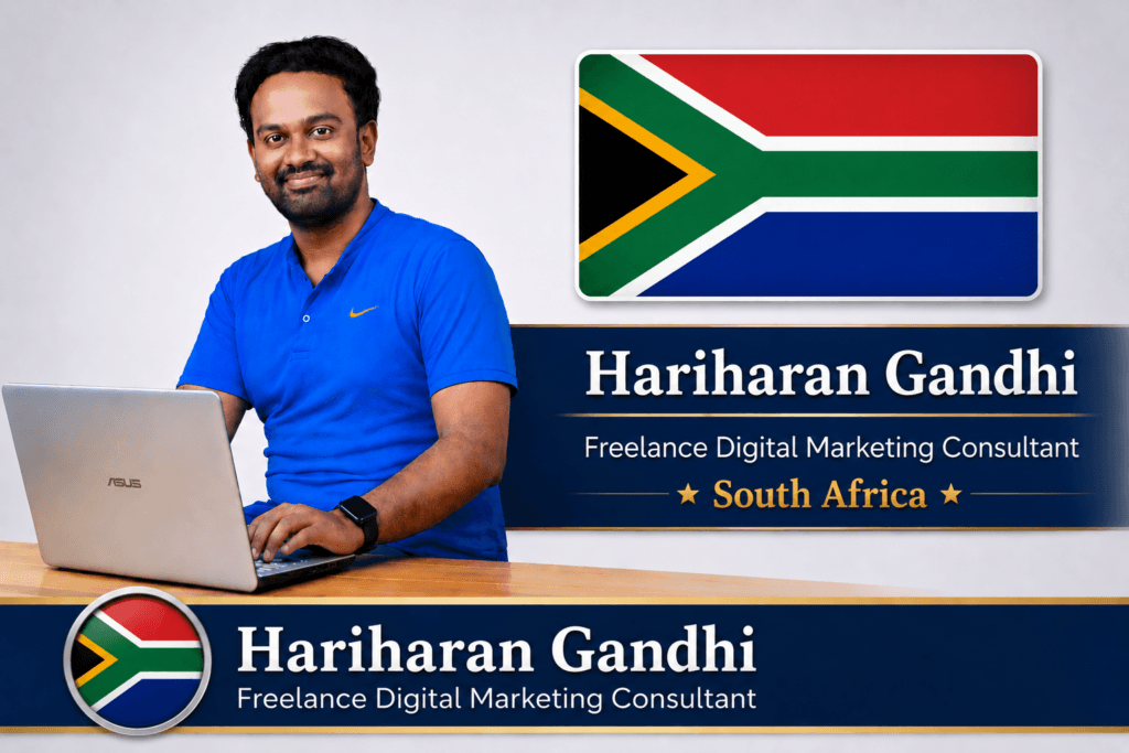 Portrait of Hariharan Gandhi with South Africa flag