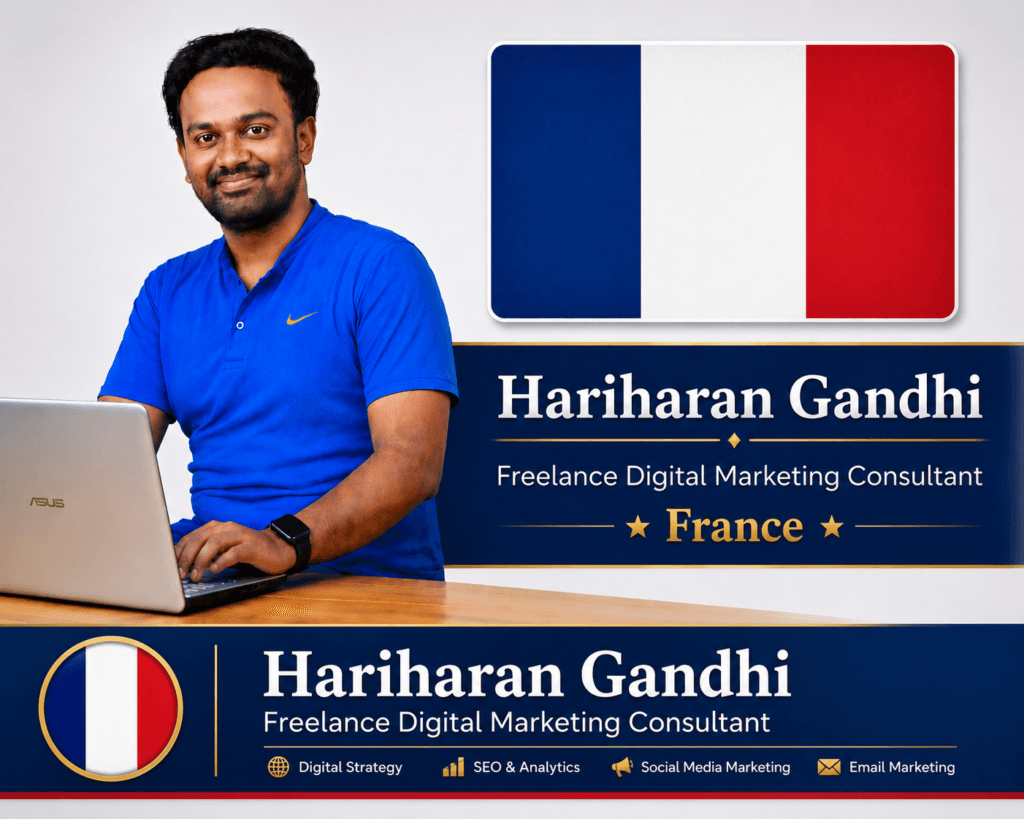 Portrait of Hariharan Gandhi with France flag