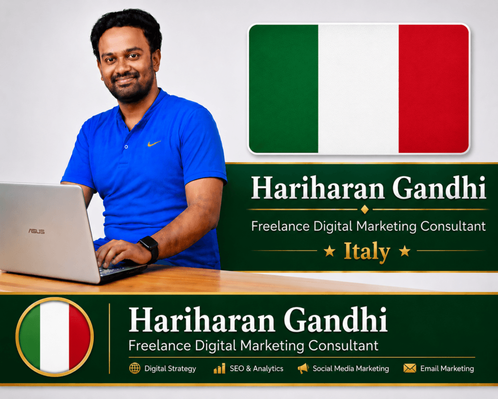 Portrait of Hariharan Gandhi with Italy flag