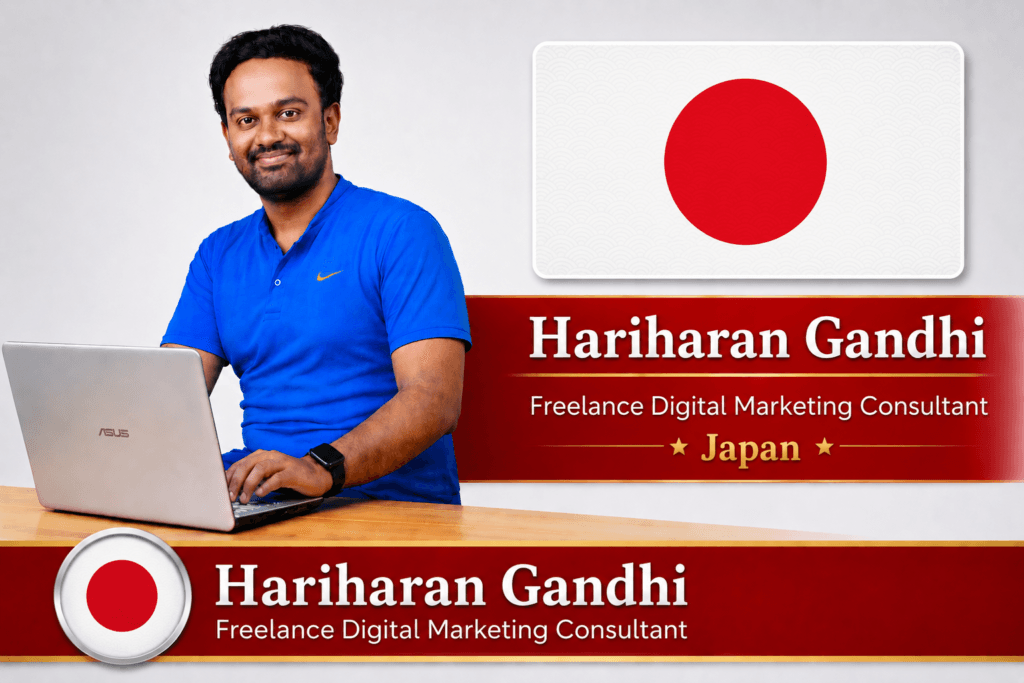 Portrait of Hariharan Gandhi with Japan flag