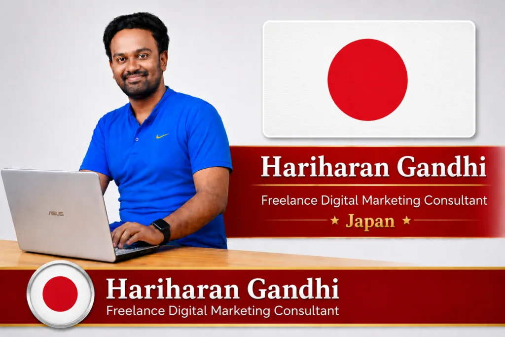 Portrait of Hariharan Gandhi with Japan flag