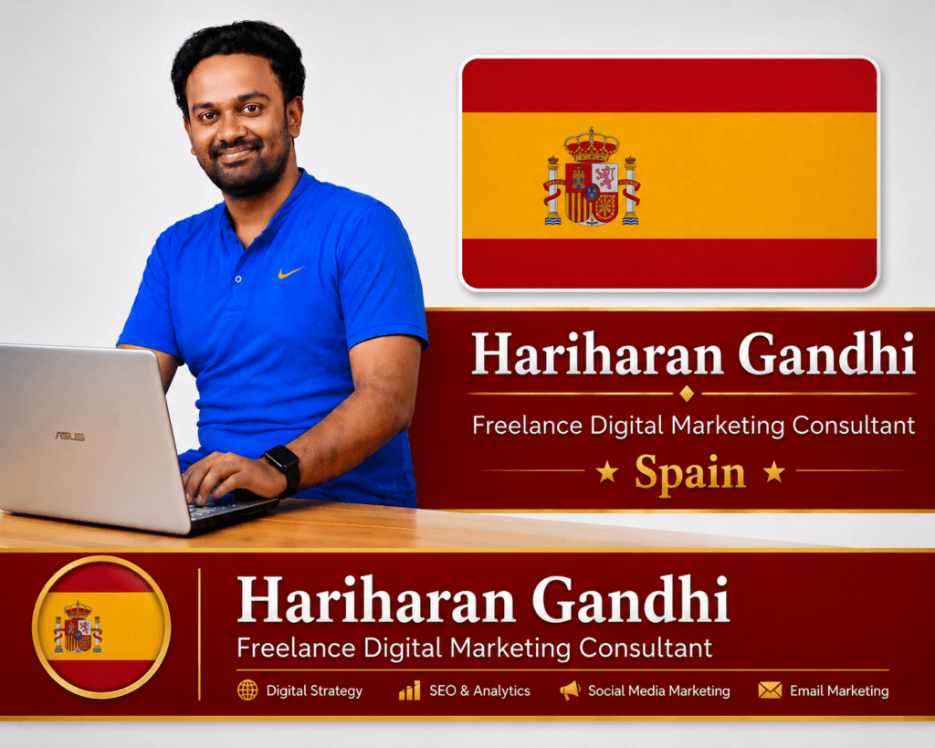 Portrait of Hariharan Gandhi with Spain flag