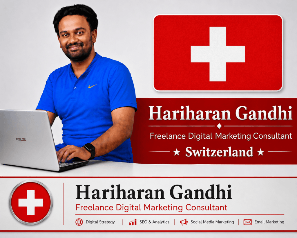 Portrait of Hariharan Gandhi with Switzerland flag