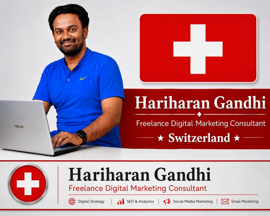 Portrait of Hariharan Gandhi with Switzerland flag