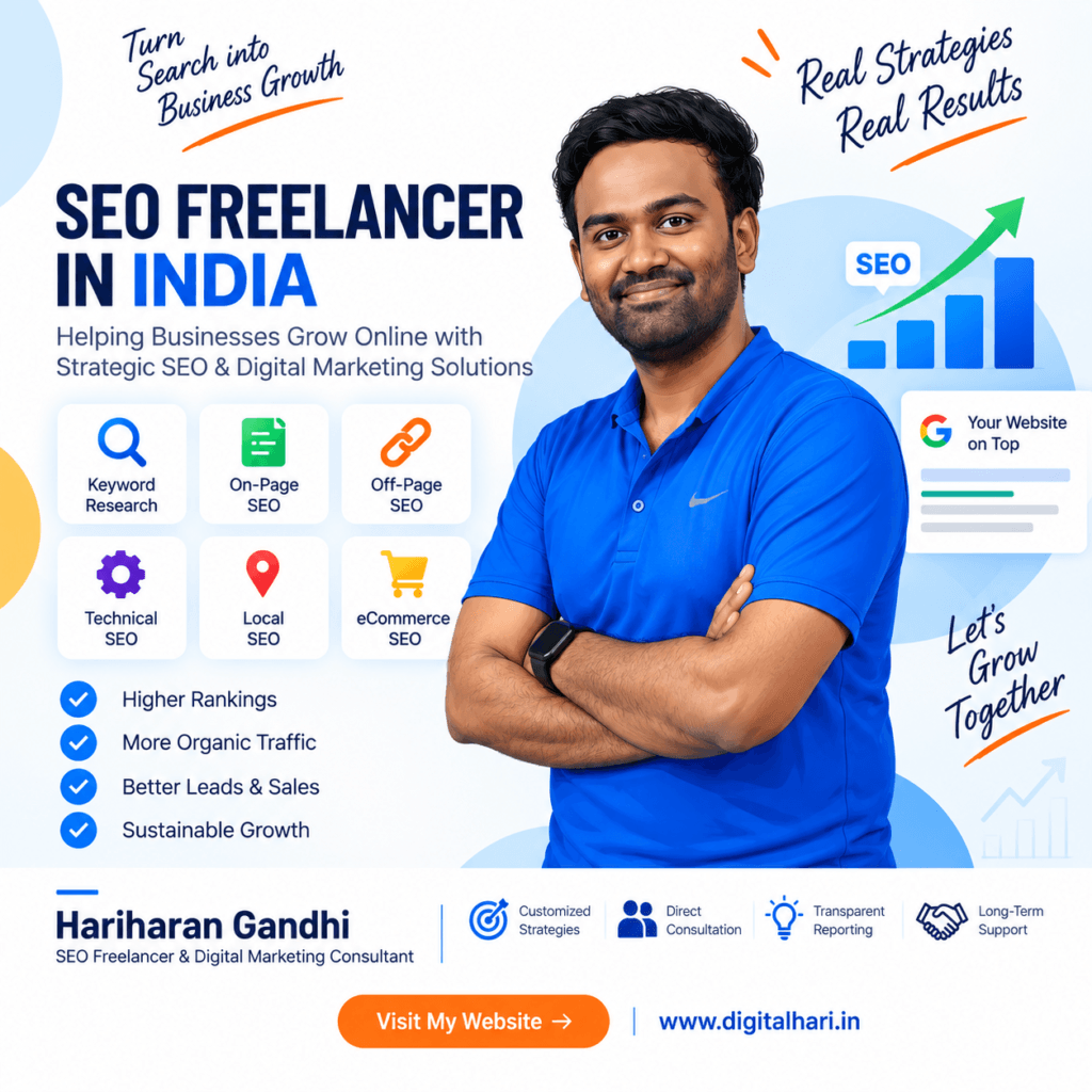 SEO freelancer in India Hariharan Gandhi providing strategic SEO solutions for business growth